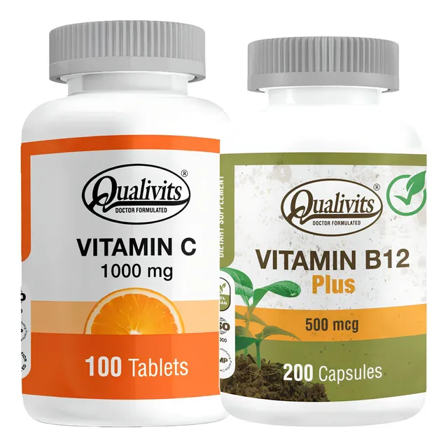 Vitamina B12 500 Mcg Vit C 1000 Mg Qualivits Ácido Ascórbico Sabor Natural