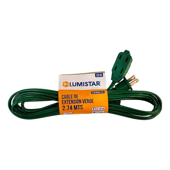 Cable De Extensión Verde 2,74 Metros 3 Tomas 110- 130v