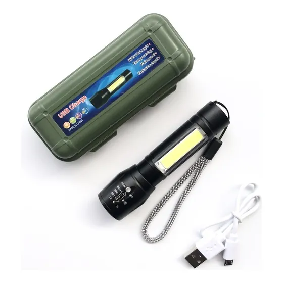 Linterna Tactica Mini Led Cob Recargable Por Usb Con Zoom