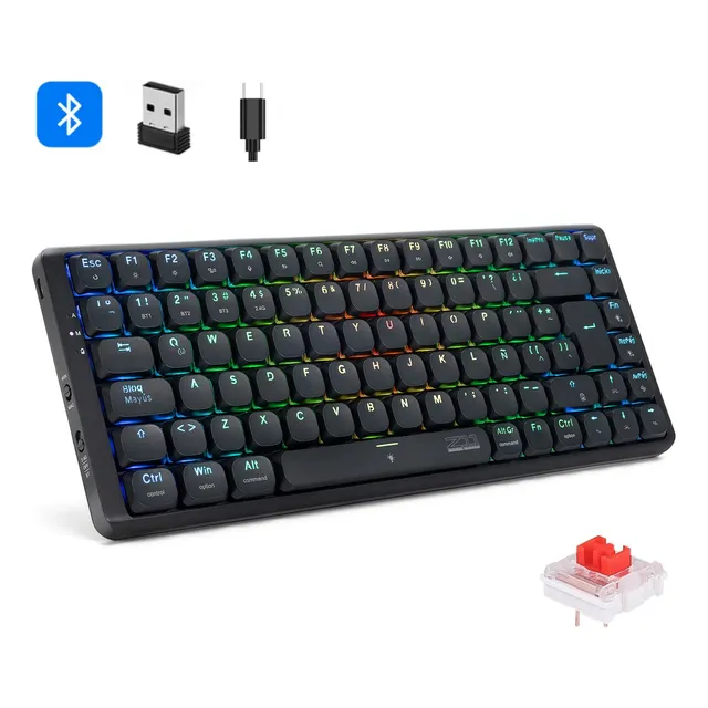 TERPORT 75% Teclado Mecánico Inalámbrico Últrafino Z11 Luces RGB Español BT/2.4G/Cableado, Teclado Inalambrico Recargable Programable Con Low Profile Switch Portátil Para Windows&Mac - 85 Teclas
