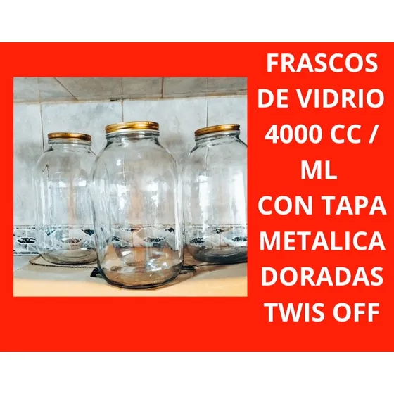 Frascos De Vidrio 4000 Cc, Ml Tapa Metálica Dorada Twis Off