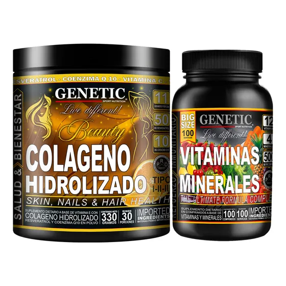 Colágeno Hidrolizado 30 Serv 100 Vitaminas Minerales Genetic Sabor Neutro