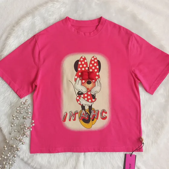 Franela Con Diseño Minnie Mouse Y Lazo En Relieve