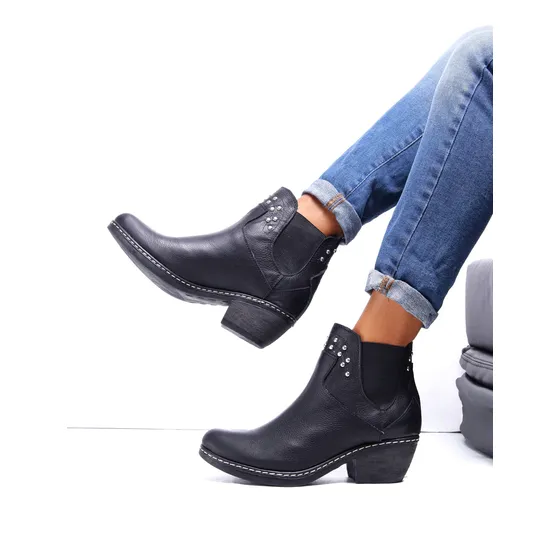 Botas Zapatos Mujer Elastizadas Botinetas De Cuero Negro