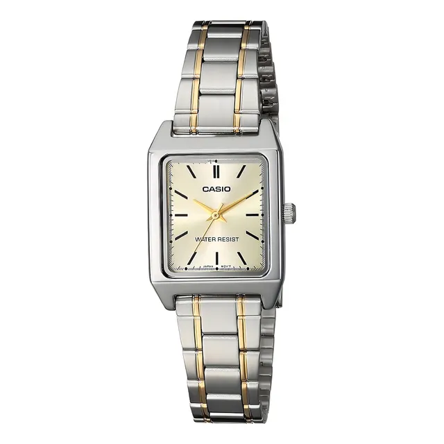 Reloj Casio Ltp-v007sg Mujer Analogo Acero 100% Original Color De La Correa Bicolor Color Del Bisel Dorado Color Del Fondo Dorado