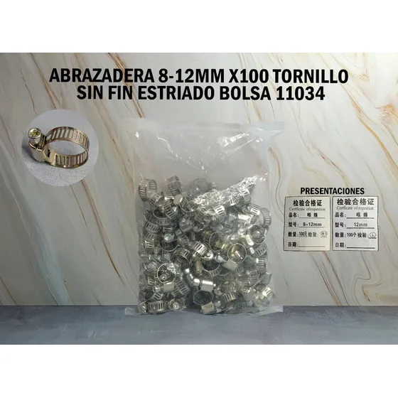 Set De Abrazadera Metálica 100 Pieza Tornillo Sin Fin 8-12mm