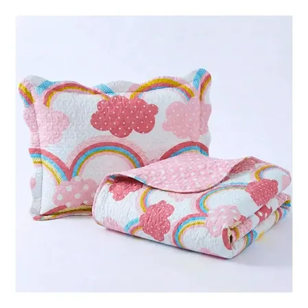 Kit Colcha Cobre Leito Infantil Solteiro Estampado 220x180cm Dupla Face 2 Peças Matelado 100% Poliéster Macio E Divertido Arco Íris Mágico Cozzilar