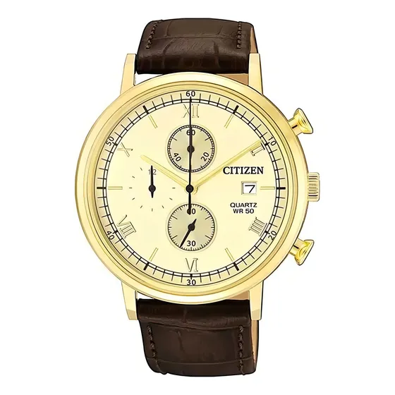 Relógio Citizen Cronógrafo Masculino An3612-09p / Tz21143x Cor da correia Marrom Cor do bisel Dourado Cor do fundo Dourado