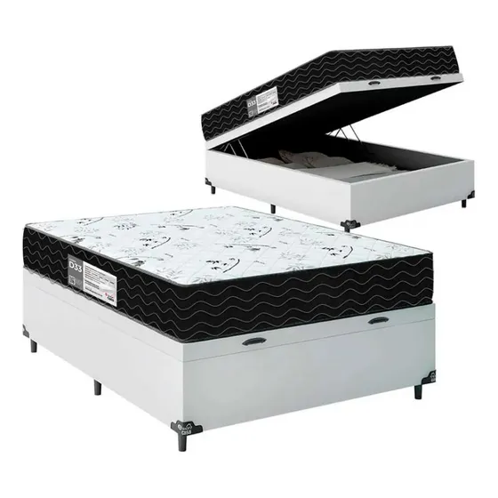 Cama Box Baú Casal + Colchão D33 One Face - Várias Cores 