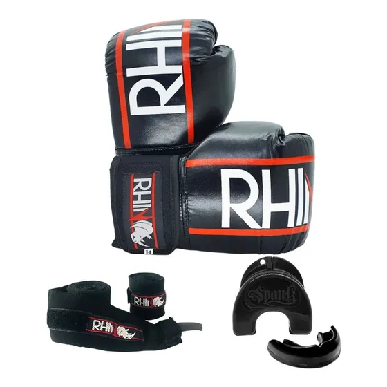 Kit Boxe Kickboxing Treino Rhino - Luva Boxe Bandagem Bucal 