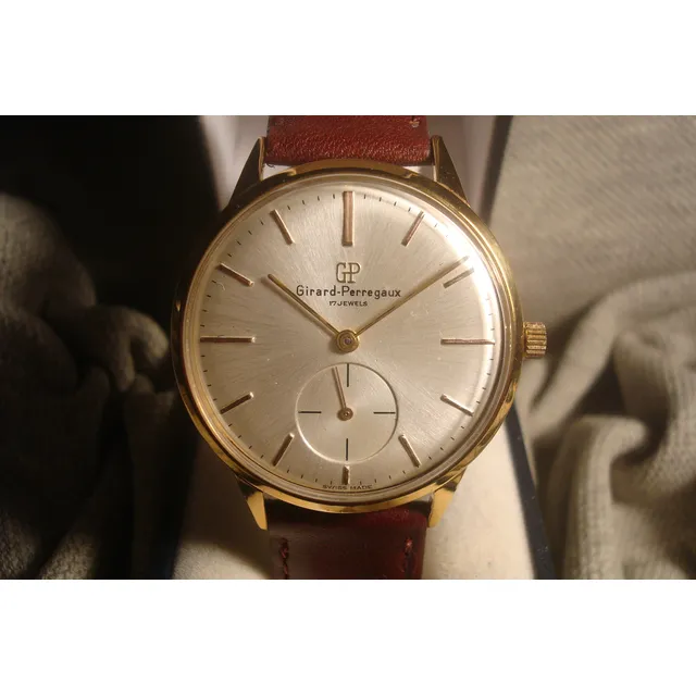 Maravilloso Reloj Girard Perregaux 1955 Oro Plaque 18k Joya! Bordó Dorado Plateado Soleil