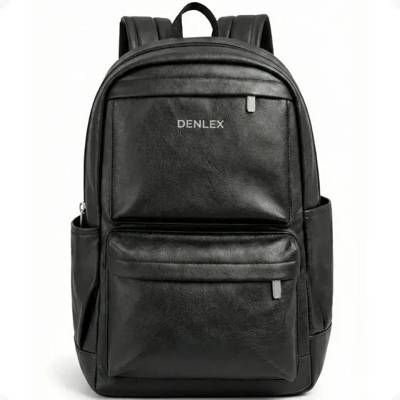 Mochila De Costas Masculina Executiva Retrô Porta Notebook Couro All Black - Denlex