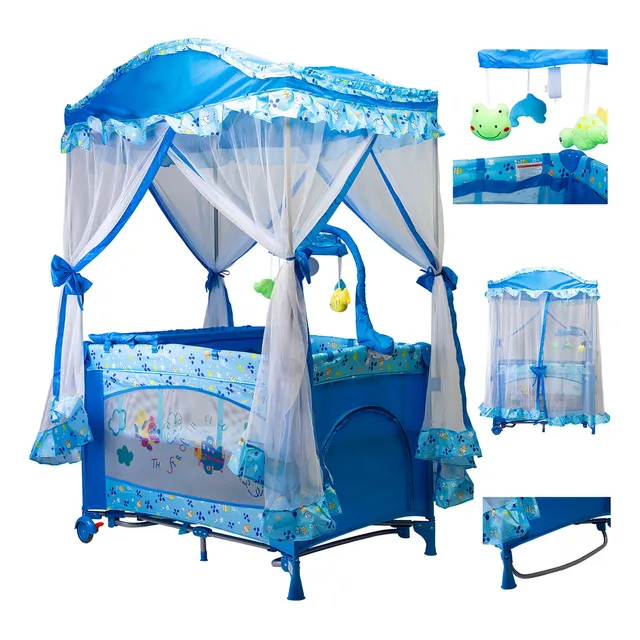 Cuna Corral Mecedor Para Bebé Starkids S12-7 Con Cambiador Color Azul