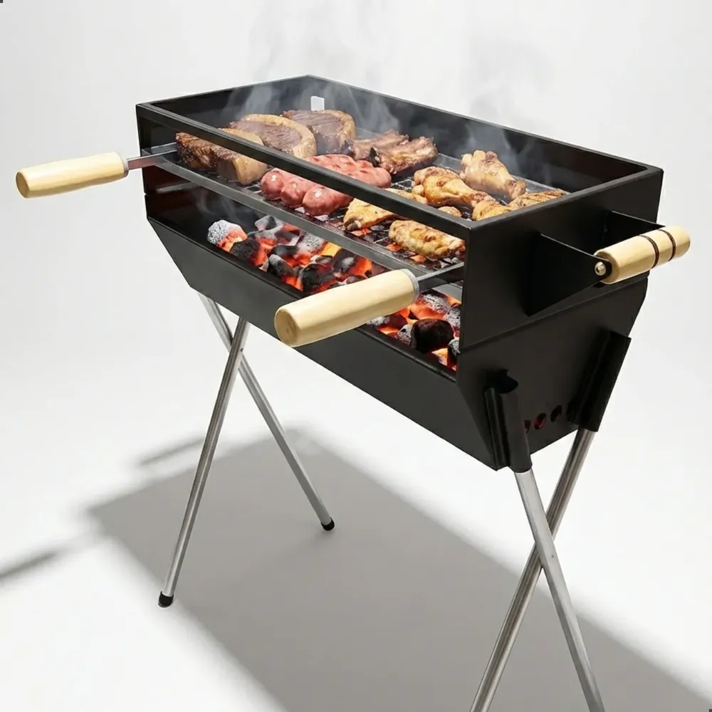 Churrasqueira De Pé Com Grelha Espetinho Aço 87cm De Carvão Aço Preto