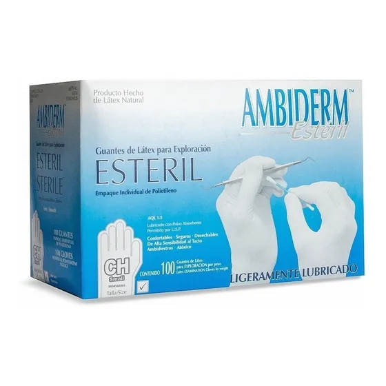 Guantes descartables estériles Ambiderm color natural talle CH de látex con polvo x 100 unidades