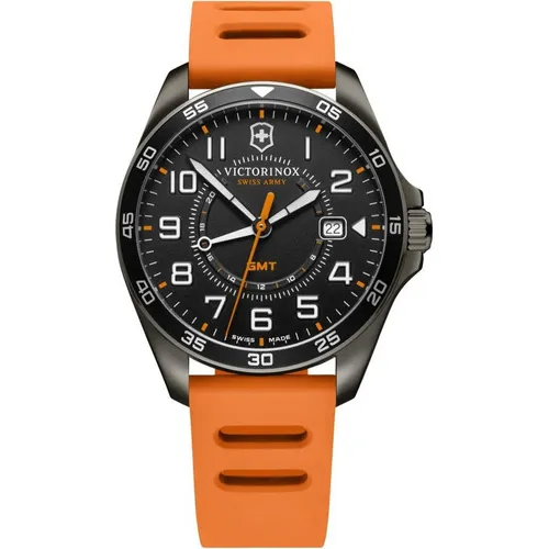 Reloj Victorinox Fieldforcegmt Swiss Army 241897 para hombre, color de correa naranja, color de bisel negro, color de fondo negro