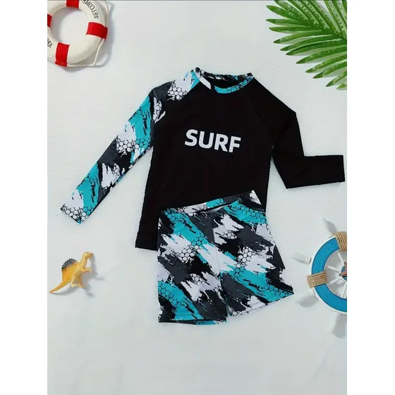 Traje De Baño Niño Con Franela Acuática Manga Larga