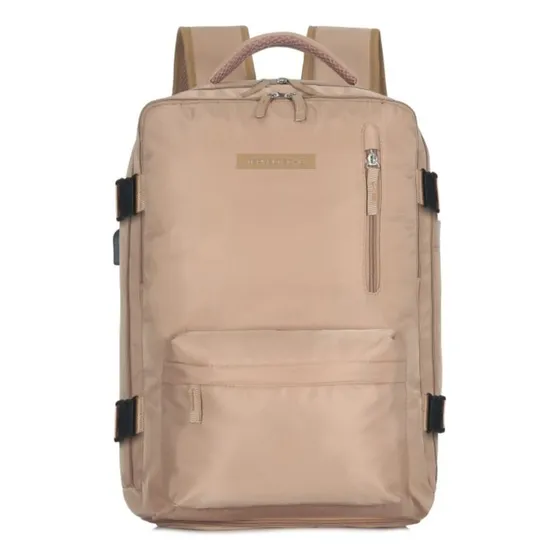 Mochila De Viaje Travel Tech Grande Amplia Compartimientos Color Beige Diseño de la tela Lisa