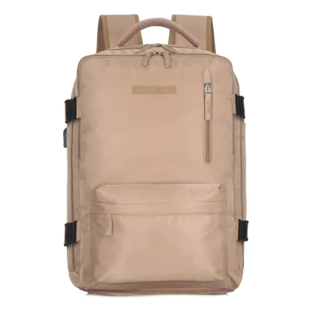 Mochila De Viaje Travel Tech Grande Amplia Compartimientos Color Beige Diseño de la tela Lisa