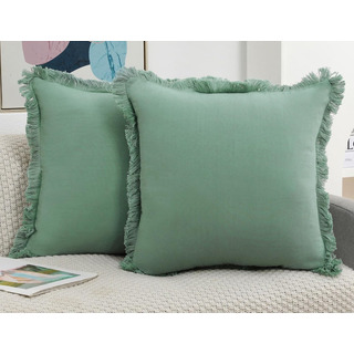 Juego De 2 Fundas De Almohada Lino Verde Salvia 65x65 Cm Juego De 2 Fundas De Almohada Lino Verde Salvia 65x65 Cm