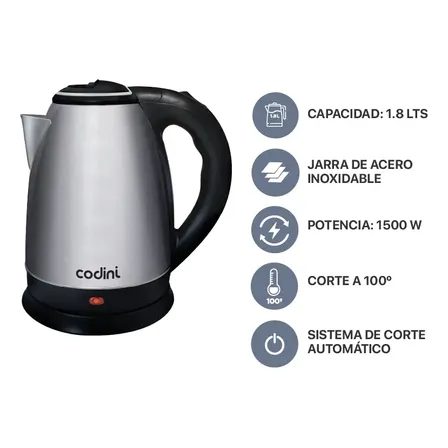 Pava Eléctrica Codini P18han Acero Inoxidable 1.8lts Gris