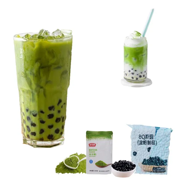 Pack Bubble Tea 2u Matcha Y Perlas De Tapioca Negro