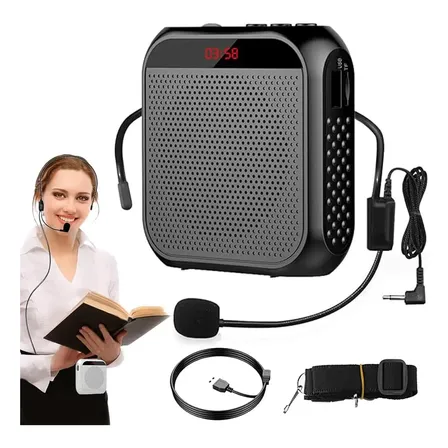 Amplificador De Voz Portátil, Mini Amplificador De Audio De Cintura Con Microfono Diadema, Bocina Inalambrico Recargable Con Display, Larga Duración, Adecuado Para Profesores, Discursos, Reuniones