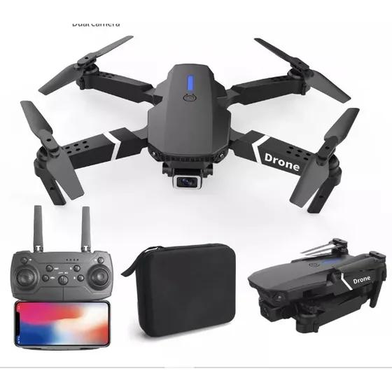 Drone E88 Pro con cámara HD 4K, control remoto y 2 baterías, color negro