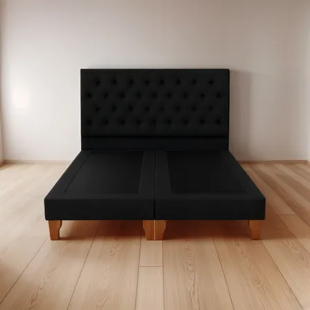 Cama 2 Plazas Premium Tapiz Negro Gamuza Reforzadas 300kg Negro Felpa Premium Capitone