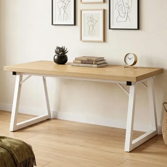 Escritorio Oficina 160cm Tablero Grueso 30mm Estructura Metálica Metal Madera Vidita Color Roble
