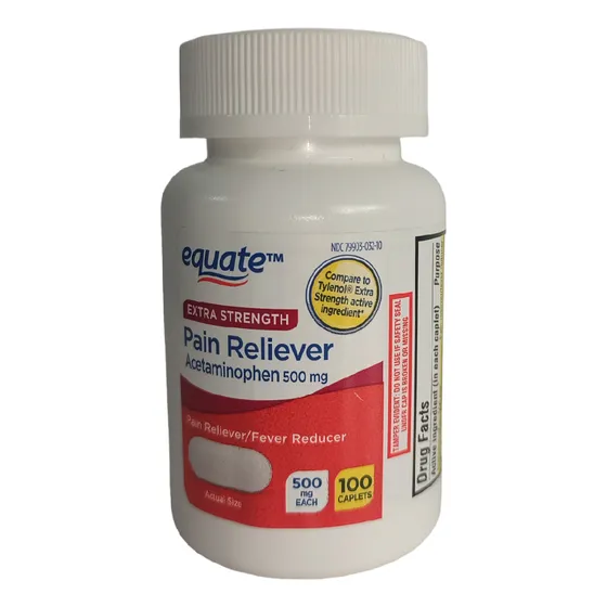 Pain Reliever (acetaminofén)equate 500mg, 100cap. Importado 