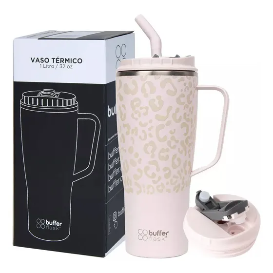 Vaso Mug Termico Agua Cafe Frio Calor 1 Lt Buffer Acero Inox Pinky Leopard | Cuotas sin interés