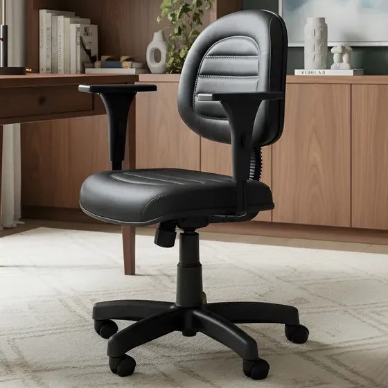 Cadeira Escritorio Ergonomica Giratória Executiva Com Braço Ajustavel Couro Sintético Plus Bordada Preto para computador estudo confortavel