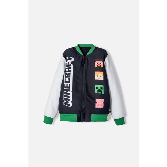 Chaqueta De Minecraft Marfil Y Negra Estampada En Frente Para Niño