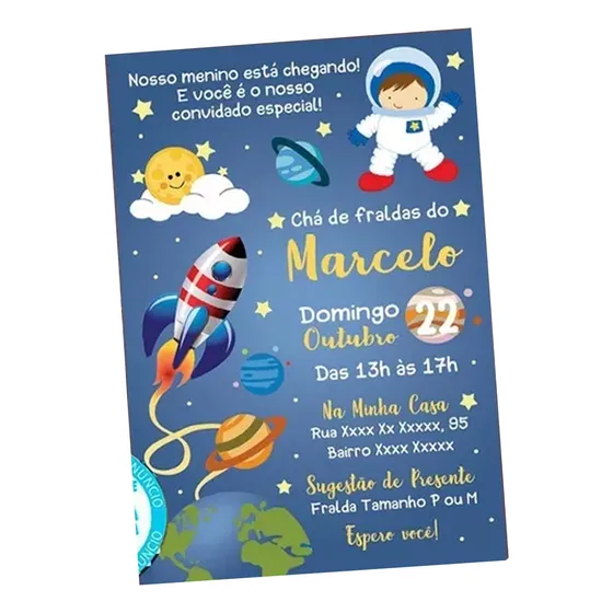 Convite Chá De Fraldas Astronauta Digital