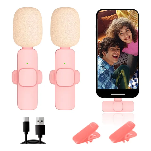 Micrófono Lavalier Con Cancelación De Ruido Para Celular Rosa
