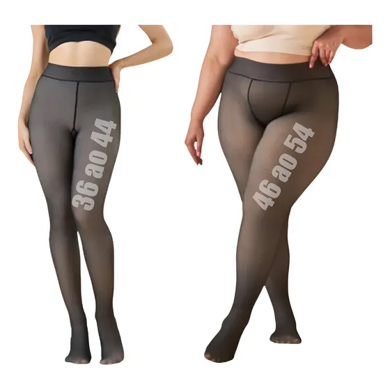 Meia Calça Térmica Lã Plus Size Translúcida Forrada Pelúcia