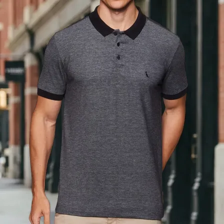 Polo Slim Piquet Denim Rsv Reserva Preto Lisa G