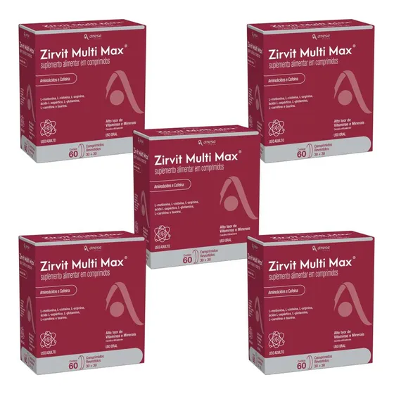 5 Caixas Kit Arese Zirvit Multi Max De 60 Comprimidos Cada