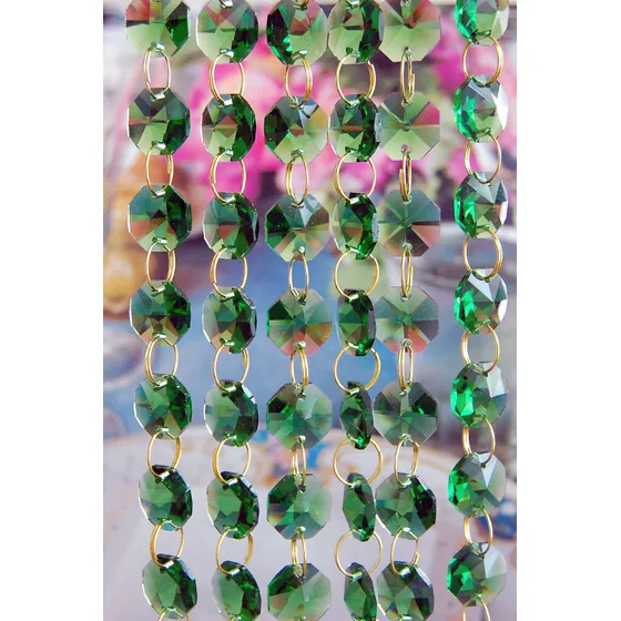 Lampara Araña Cristal Octagono Plomo Verde 3 Pie Largo