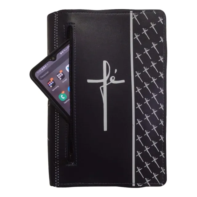 Capa Para Bíblias Médias Com Zíper E Bolso Externo Porta Celular - Escrito Fé