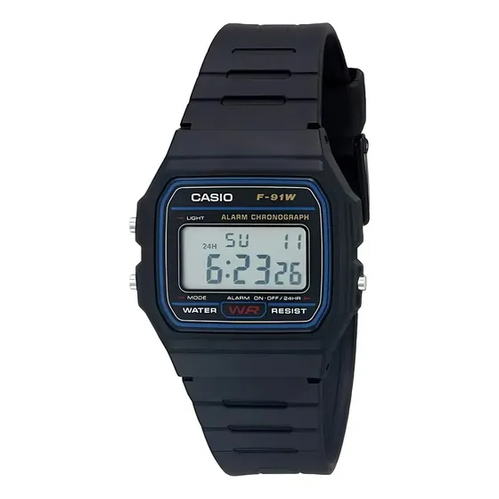 Casio F91w-1 Reloj De Deportes Digitales De Correa De Resina Color de la correa Negro Color del bisel Negro Color del fondo Beige