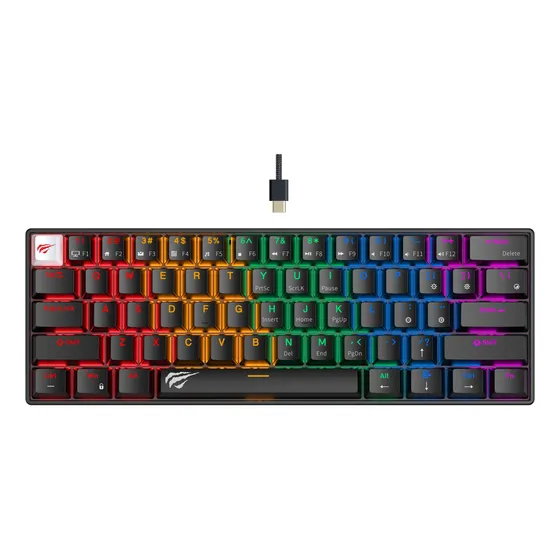 Teclado mecânico para jogos Havit KB903l 60% Usb C Switch Teclado vermelho Idioma preto Inglês EUA