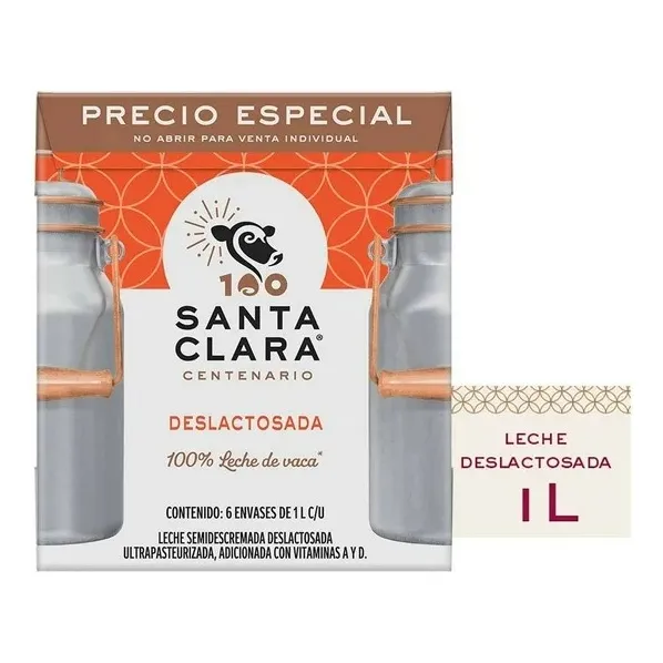 Leche Santa Clara Deslactosada 6 Pack De 1 L C/u