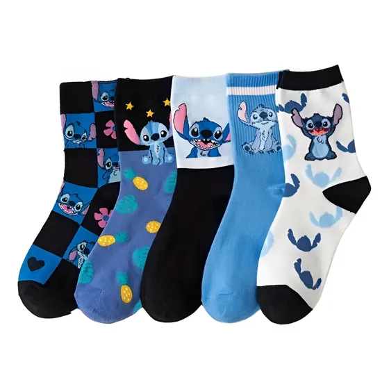 5 Pares De Calcetines Dibujos Animados Disney Stitch