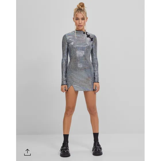 Vestido De Fiesta Bershka Plateado