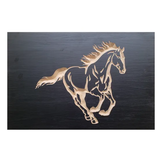 Quadro Entalhado Em Madeira - G - Cavalo Correndo