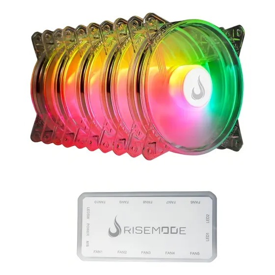 Kit 5 Cooler Fan Rise Mode Crystal 120mm Argb Transparente