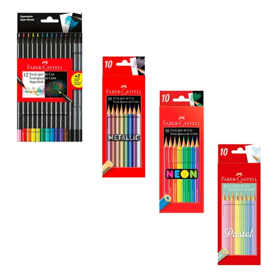Lápis De Cor 12 Supersoft Faber + Neon + Pastel + Metálico