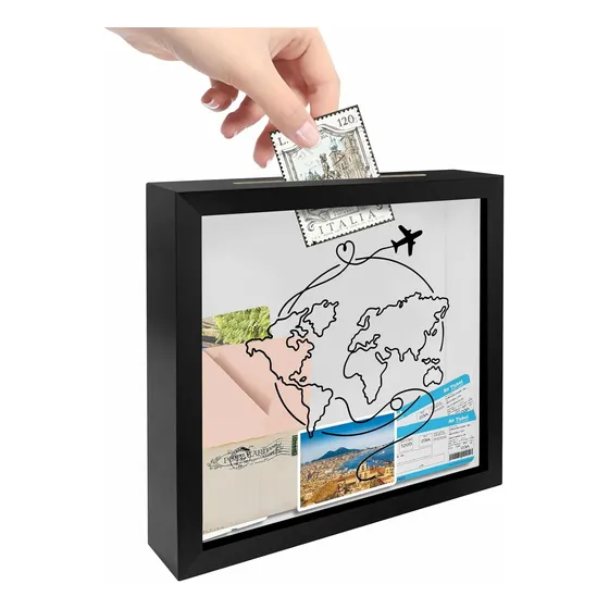 Marco De Sombra De Madera 8 X 8 Con Diseño De Mapa Mundial